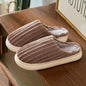 Fashion Corduroy Stripe Slippers For Women Warm Winter House Shoes Indoor Floor Bedroom Solid Color Non-slip Plush Slippers