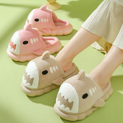 Winter Shark Slippers Fashion Thick Bottom Garden Home Shoes Indoor Non-slip Furry Warm Couple Cotton Slippers Women Men