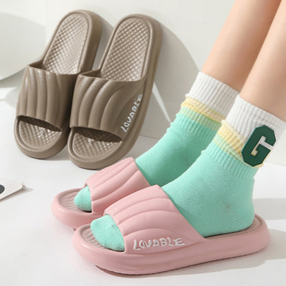 Summer Stripe Letter Design Home Slippers Thick Sole Non-slip Floor Bathroom Slipper For Women Men House Shoes