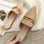 Spring New Pointed Cool And Half Slippers Female Baotou Flat-bottomed Casual Wear Large Size 41-42 Muller Shoes 295-3