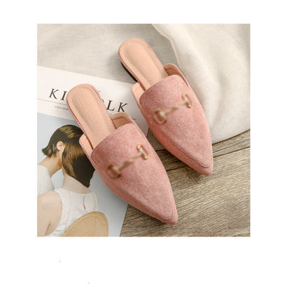 Spring New Pointed Cool And Half Slippers Female Baotou Flat-bottomed Casual Wear Large Size 41-42 Muller Shoes 295-3