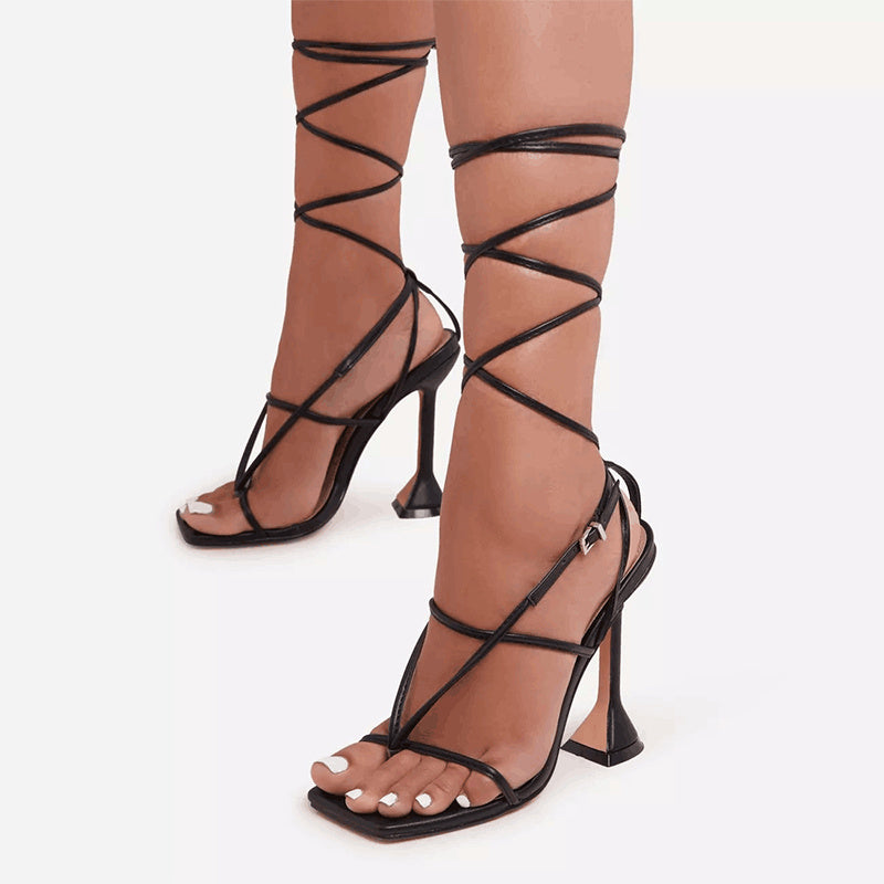 Fashion Square Toe High-heeled Sandals Women With Thin Straps