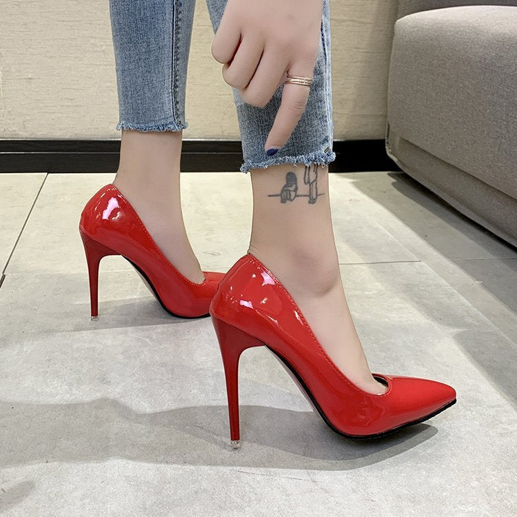 Office Thin Heel High Heels Women's Shoes Pointed Toe Patent Leather Wedding Shoes Women's