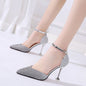 Sequin Pointed High Heels Stiletto Hollow Word Buckle Banquet Bridal Shoes