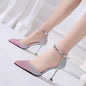 Sequin Pointed High Heels Stiletto Hollow Word Buckle Banquet Bridal Shoes