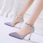 Sequin Pointed High Heels Stiletto Hollow Word Buckle Banquet Bridal Shoes