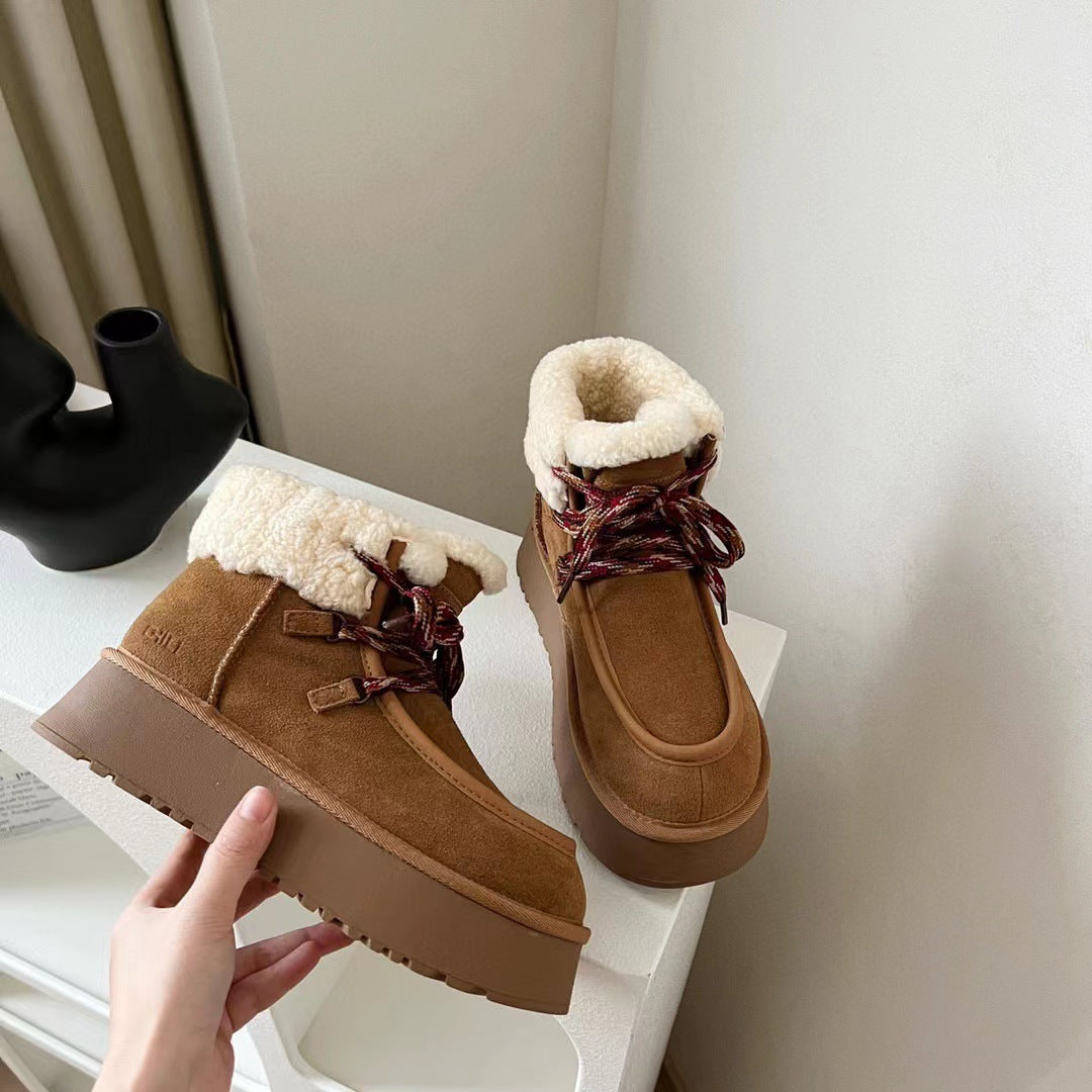 Women's Thick Bottom Increased By Woolen Slipper And Thickened By Warm Snow Boots