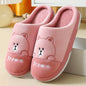 Cute Bears Slippers Warm Winter House Shoes For Women Couple Indoor Floor Bedroom Solid Color Non-slip Soft Plush Slippers