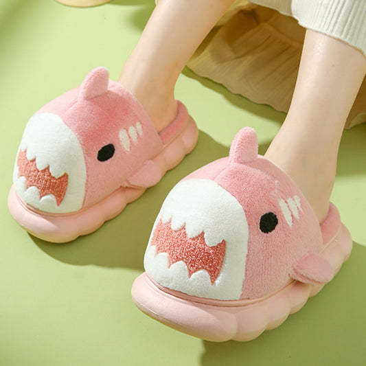 Winter Shark Slippers Fashion Thick Bottom Garden Home Shoes Indoor Non-slip Furry Warm Couple Cotton Slippers Women Men