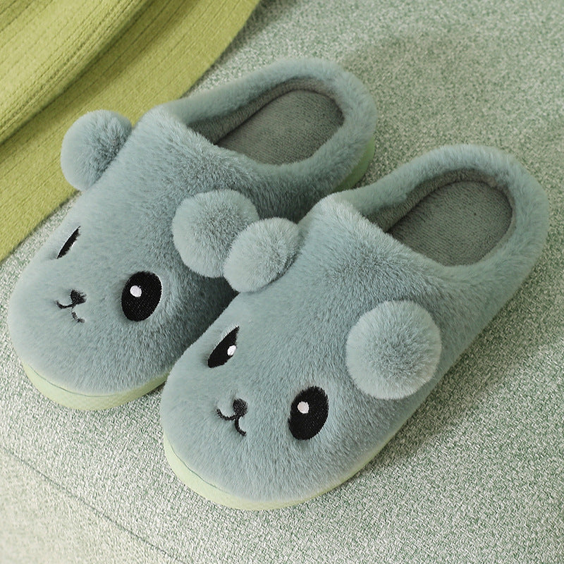 Cute Cartoon Cotton Slippers For Women Winter Warm Indoor Non-slip Thick-soled Home Slippers Furry Plush House Shoes