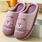 Cute Bears Slippers Warm Winter House Shoes For Women Couple Indoor Floor Bedroom Solid Color Non-slip Soft Plush Slippers