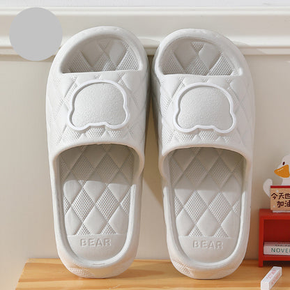 Rhombus Design Bear Slippers Indoor Non-slip Thick Soles Floor Bedroom Bathroom Slippers For Women Men Cute House Shoes