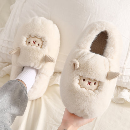 Winter Warm Slugged Bottom Home Couple Fluffy Cotton Slippers Confinement Shoes