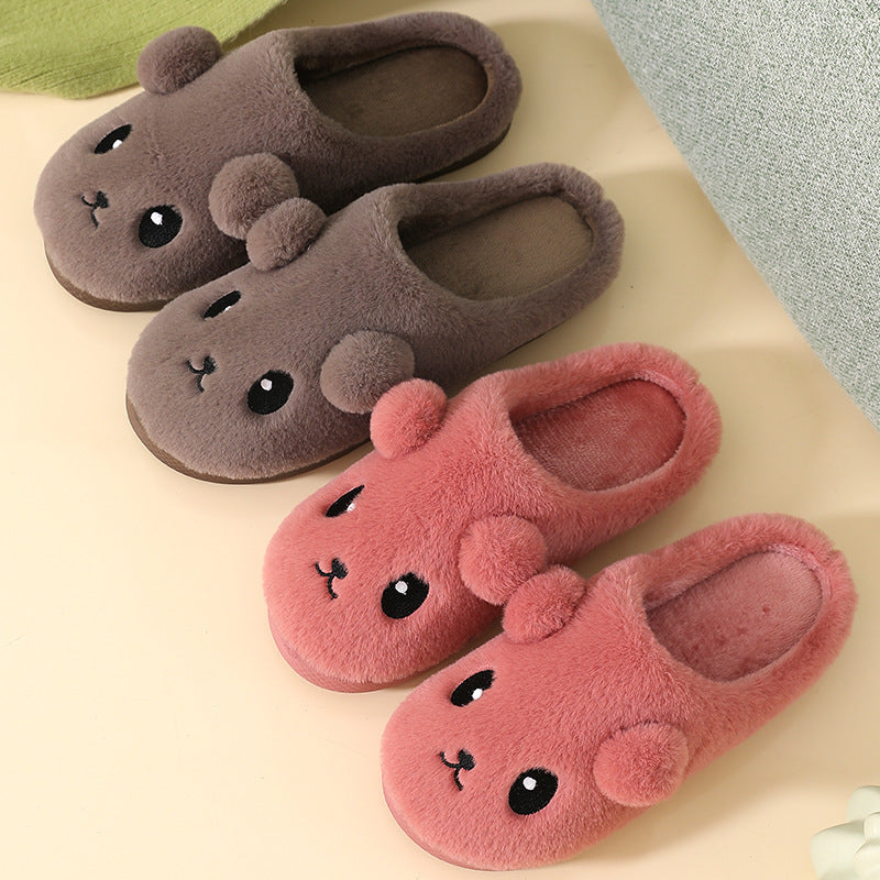 Cute Cartoon Cotton Slippers For Women Winter Warm Indoor Non-slip Thick-soled Home Slippers Furry Plush House Shoes