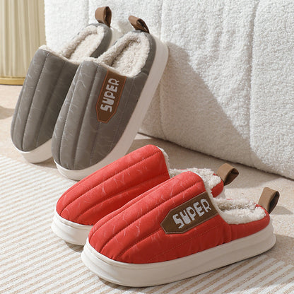 Striped Home Slippers Waterproof Thick-soled Non-slip Indoor Warm Plush Slippers Women Floor House Shoes Men Couple Autumn And Winter