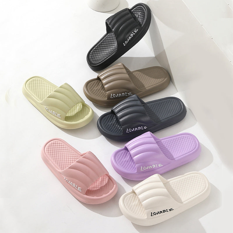 Summer Stripe Letter Design Home Slippers Thick Sole Non-slip Floor Bathroom Slipper For Women Men House Shoes