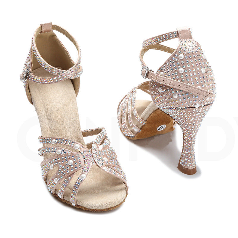 Diamond Inlaid Latin Dance Shoes, Women's High Heels, Dance Shoesindoor