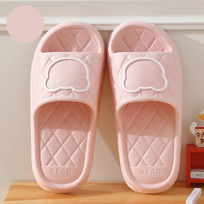 Rhombus Design Bear Slippers Indoor Non-slip Thick Soles Floor Bedroom Bathroom Slippers For Women Men Cute House Shoes