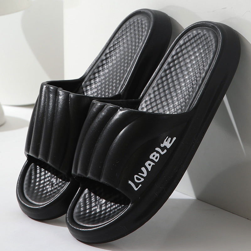 Summer Stripe Letter Design Home Slippers Thick Sole Non-slip Floor Bathroom Slipper For Women Men House Shoes