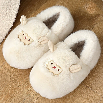 Winter Warm Slugged Bottom Home Couple Fluffy Cotton Slippers Confinement Shoes