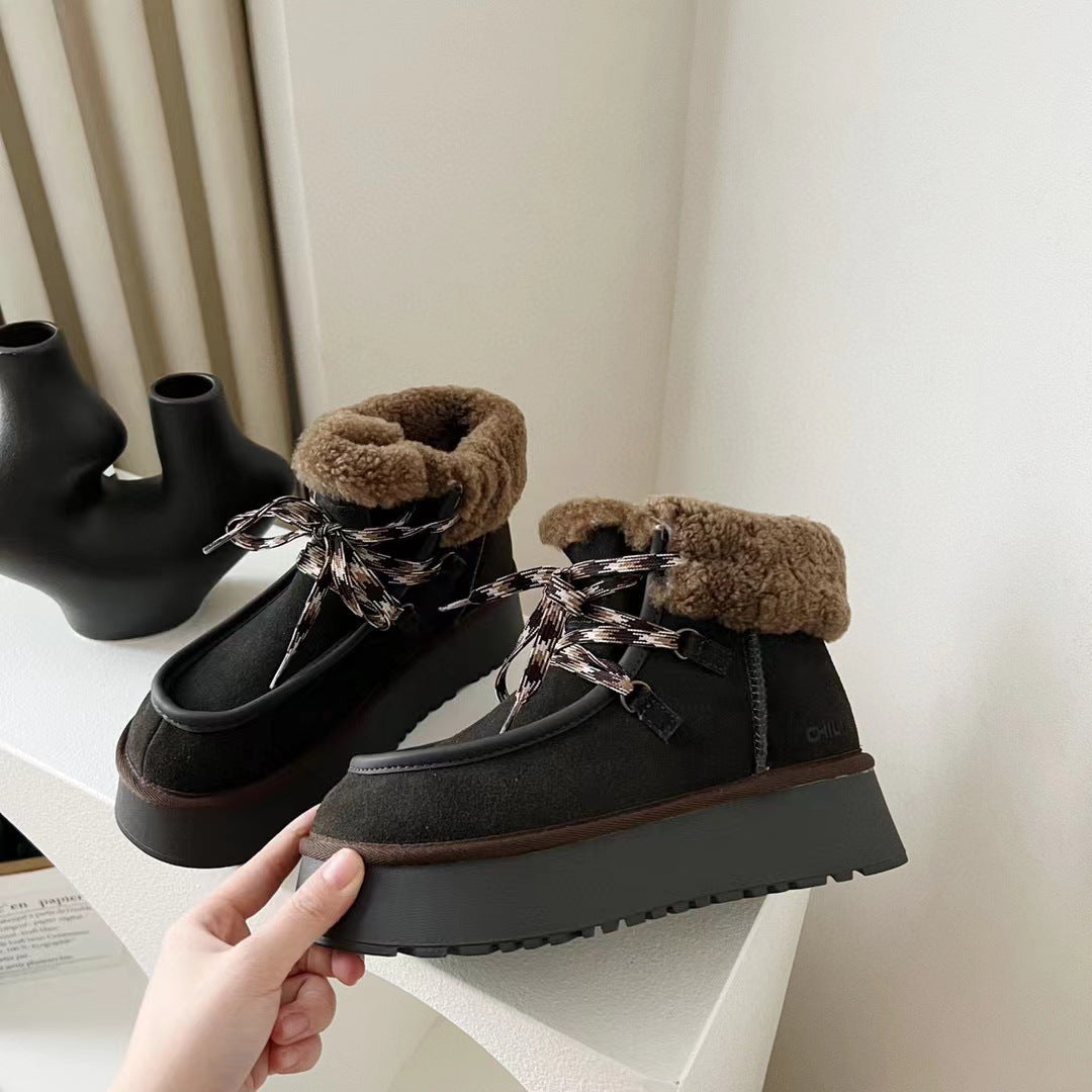 Women's Thick Bottom Increased By Woolen Slipper And Thickened By Warm Snow Boots