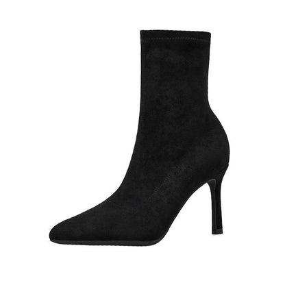 High Heel Elastic Pointed Black New Boot Korean Version