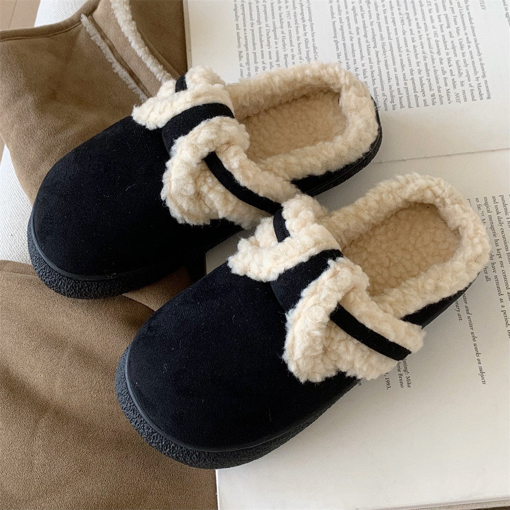 Retro Style Fleece-lined Warm Indoor Comfortable Soft-sole Cotton Shoes