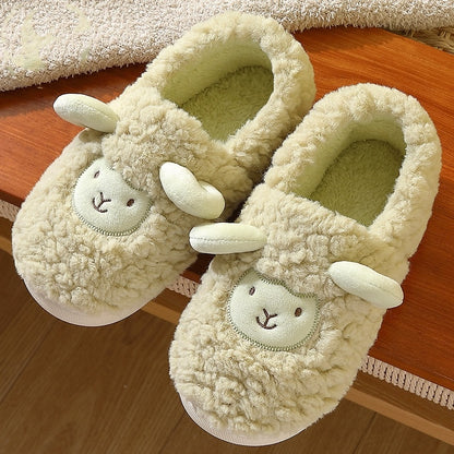 Winter Warm Slugged Bottom Home Couple Fluffy Cotton Slippers Confinement Shoes