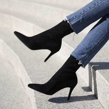 High Heel Elastic Pointed Black New Boot Korean Version