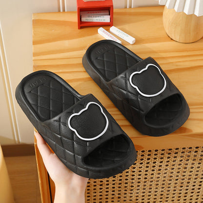 Rhombus Design Bear Slippers Indoor Non-slip Thick Soles Floor Bedroom Bathroom Slippers For Women Men Cute House Shoes