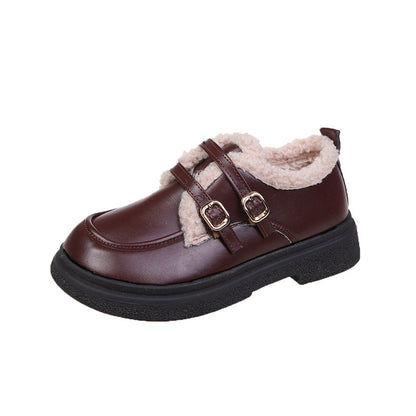 Fleece-lined Leather Shoes Women's New Fashion All-matching