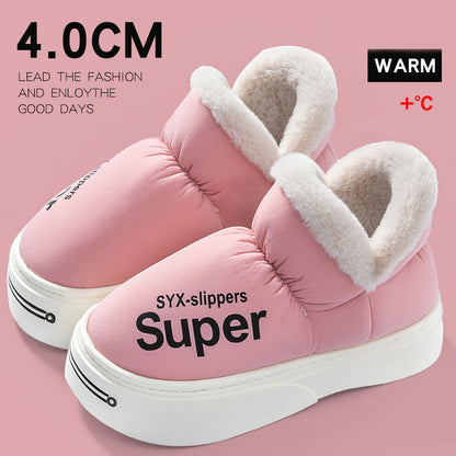 New Covered Heel Down Cotton Slippers For Women Winter Warm Thick-soled Platform Slippers Indoor And Outdoor Garden Walking Shoes