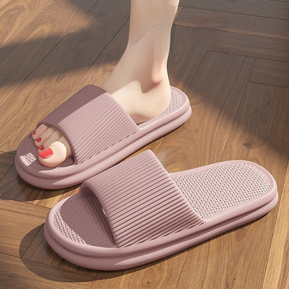 Striped Design Home Slippers For Women Men Soft Anti-slip Floor Bathroom Slippers Solid House Shoes