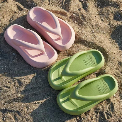 Solid Color Thick-soled Flip-flops Summer Indoor Outdoor Fashion Thong Sandals Casual Holiday Beach Shoes