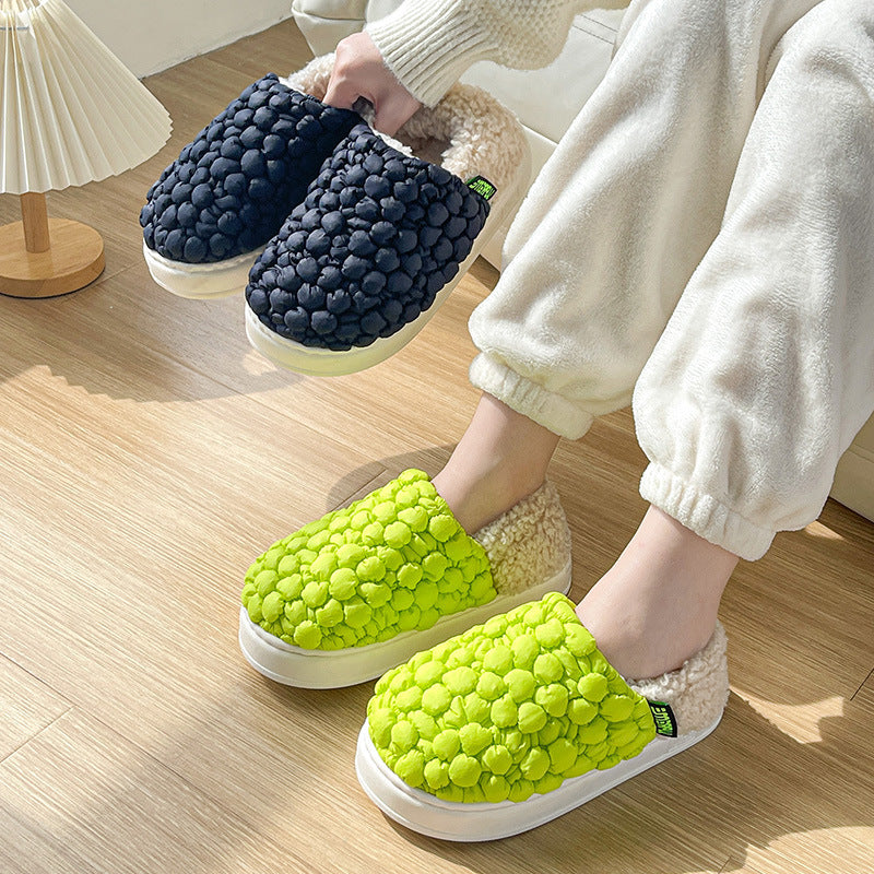 Bubbles Down Cotton Slippers For Women And Men Couples Non-slip Warm House Shoes With Back Heel