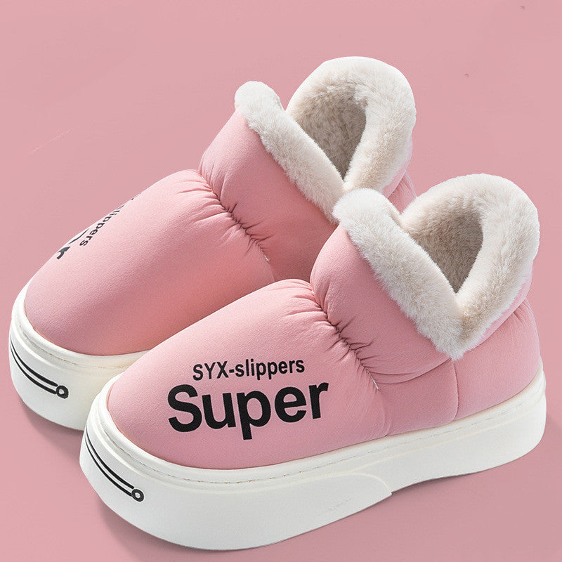 New Covered Heel Down Cotton Slippers For Women Winter Warm Thick-soled Platform Slippers Indoor And Outdoor Garden Walking Shoes