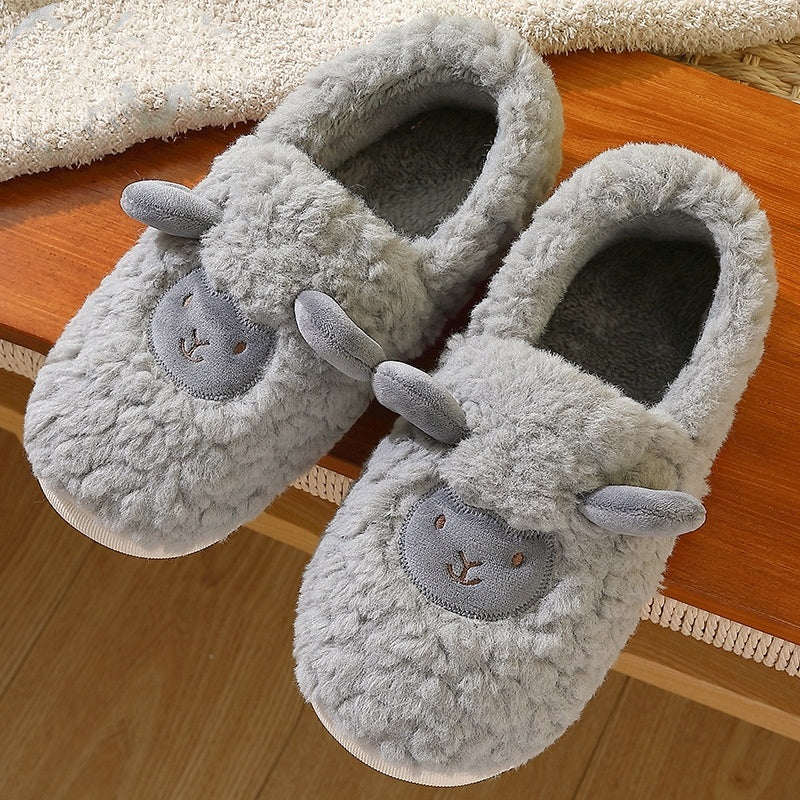 Winter Warm Slugged Bottom Home Couple Fluffy Cotton Slippers Confinement Shoes