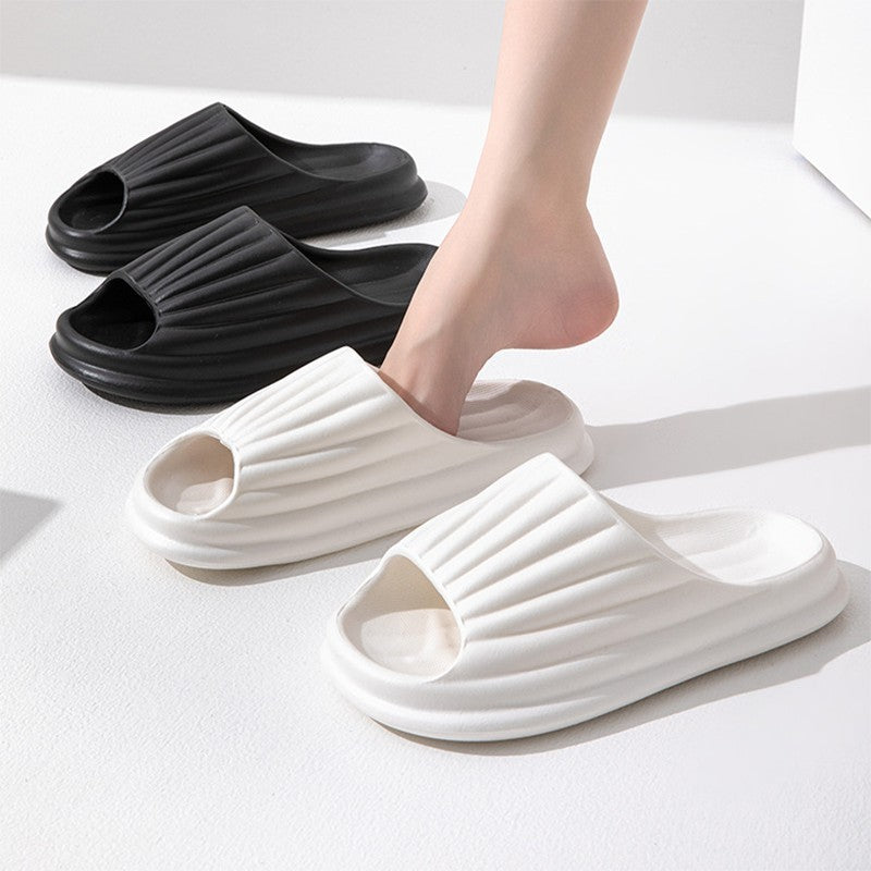 Home Slippers Women Men New Solid Striped Peep-toe Shoes House Floor Bathroom Slippers For Couple