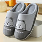 Cute Bears Slippers Warm Winter House Shoes For Women Couple Indoor Floor Bedroom Solid Color Non-slip Soft Plush Slippers