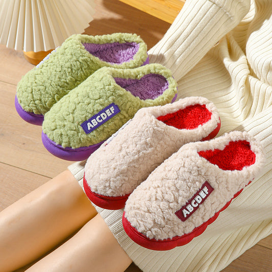 New Letter Home Slippers Autumn And Winter Indoor Non-slip Thick-soled Fur Slippers Fluffy Slides Household Warm Shoes