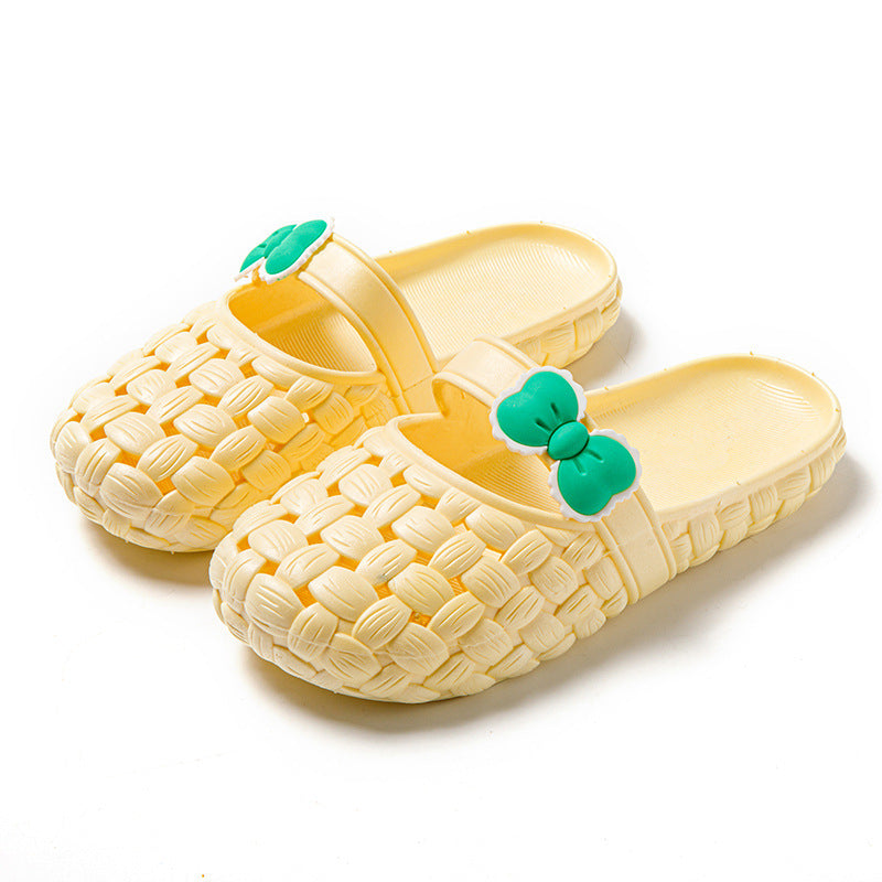 Baotou Slippers With Bow Braid Design Fashion Summer Beach Shoes Cute Dormitory Home Slippers For Women Students