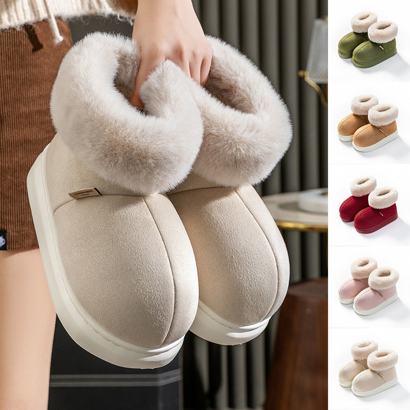 Winter Thick-soled Cotton Shoes House Indoor Outwaer Plus Velvet Warm Snow Boots With Big Fur Cut Plush Ankle Boots For Women