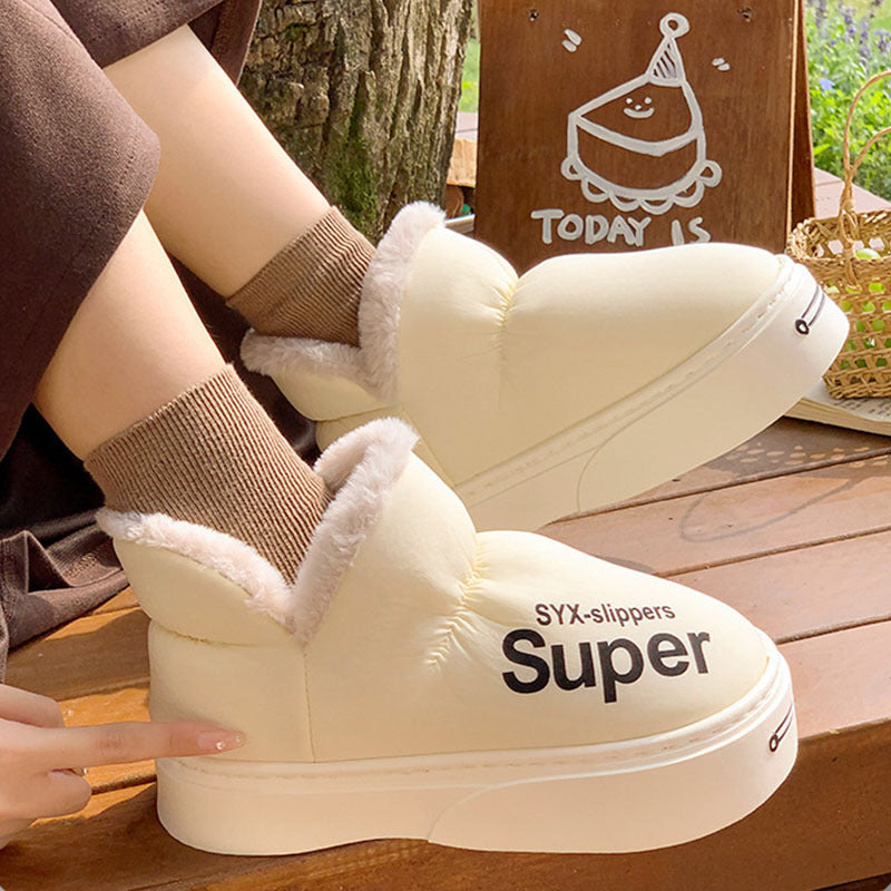 New Covered Heel Down Cotton Slippers For Women Winter Warm Thick-soled Platform Slippers Indoor And Outdoor Garden Walking Shoes