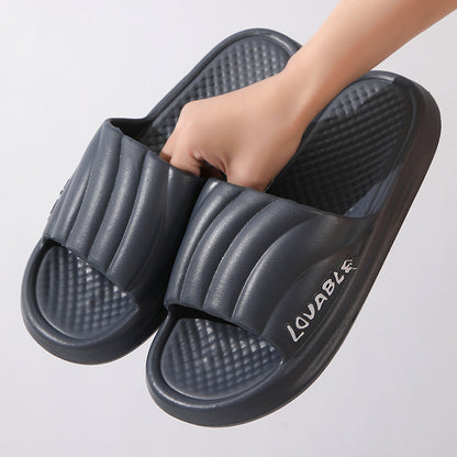 Summer Stripe Letter Design Home Slippers Thick Sole Non-slip Floor Bathroom Slipper For Women Men House Shoes