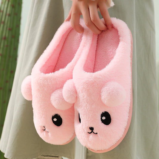 Cute Cartoon Cotton Slippers For Women Winter Warm Indoor Non-slip Thick-soled Home Slippers Furry Plush House Shoes