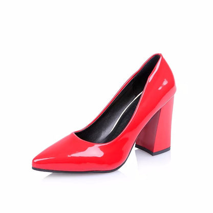 Women's Thick Heel Pointed OL Patent Leather Shoes