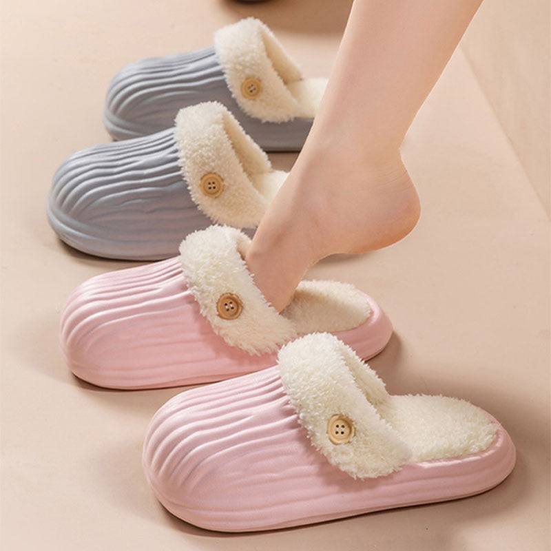 New Detachable House Slippers Winter Warm Waterproof Removable Fluffy Slippers With Button Design Non-slip Plush Shoes For Women Men