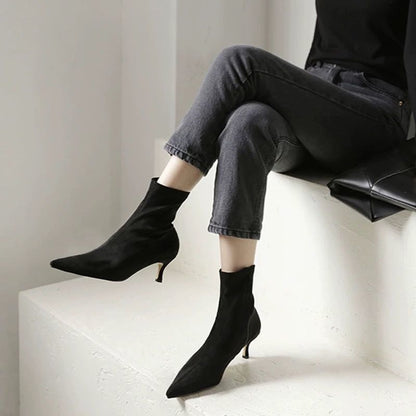 High Heel Elastic Pointed Black New Boot Korean Version