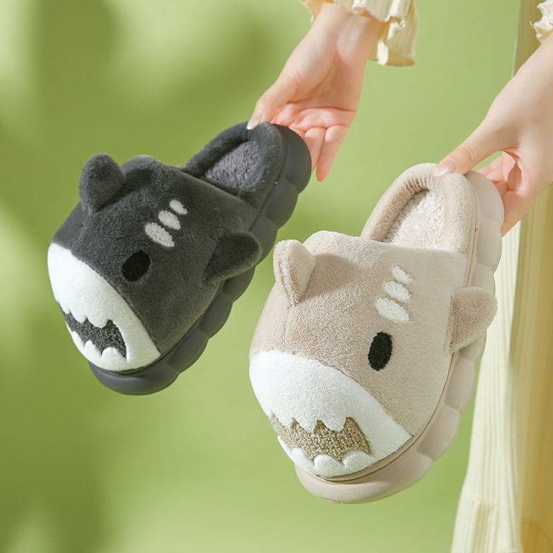 Winter Shark Slippers Fashion Thick Bottom Garden Home Shoes Indoor Non-slip Furry Warm Couple Cotton Slippers Women Men